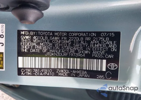 2015 Toyota Prius Three from USA, damaged, VIN JTDKN3DUXF1973964